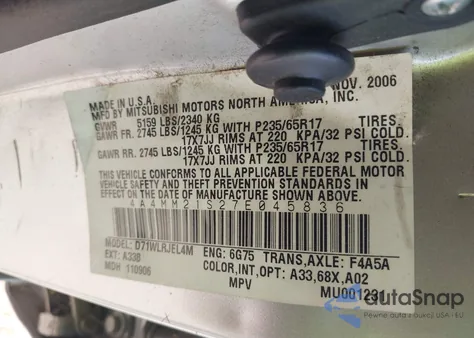 2007 Mitsubishi Endeavor Ls z USA, uszkodzony, nr VIN 4A4MM21S27E045836